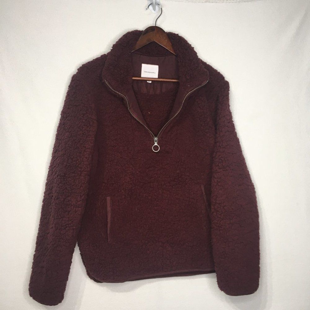 Thread & Supply Dark Red Sherpa  Pull Over 3/4 Zip Sz XS